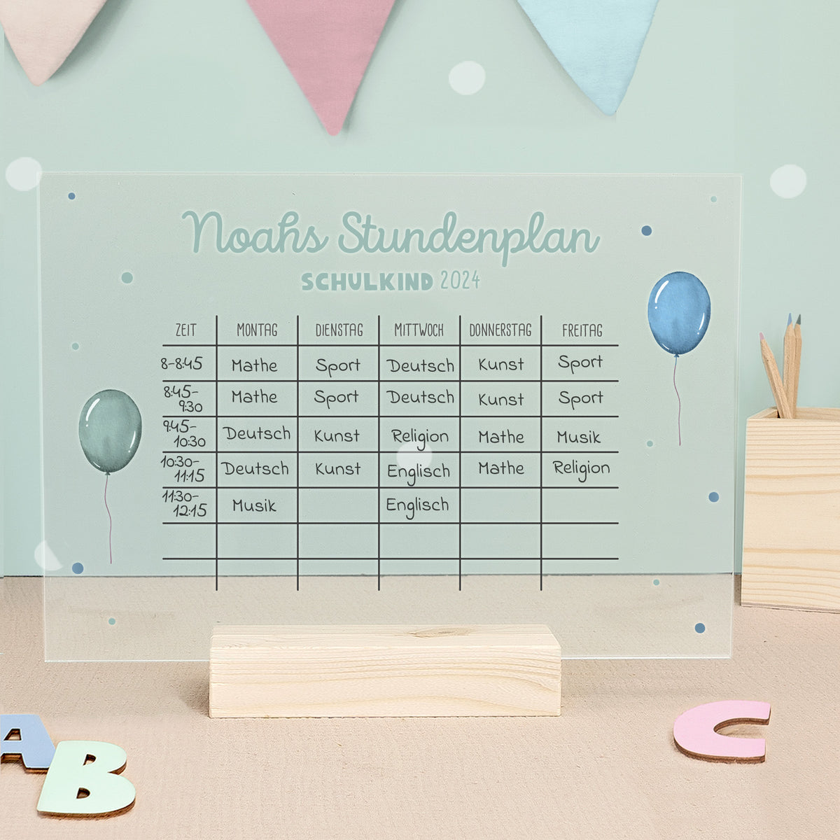 Personalisierter Stundenplan Transparent - abwischbar - mit Stift