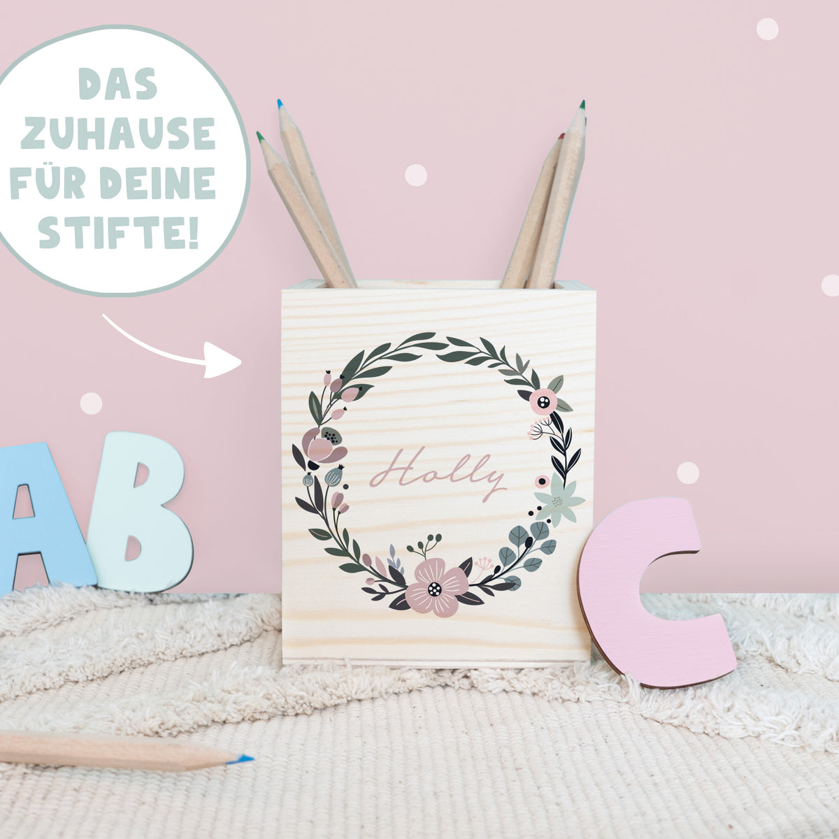 Einschulungs-Set Zeugnismappe und Stiftehalter "Blumenkranz"