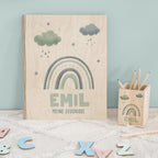 Einschulungs-Set Zeugnismappe und Stiftehalter "Regenbogen Blau"