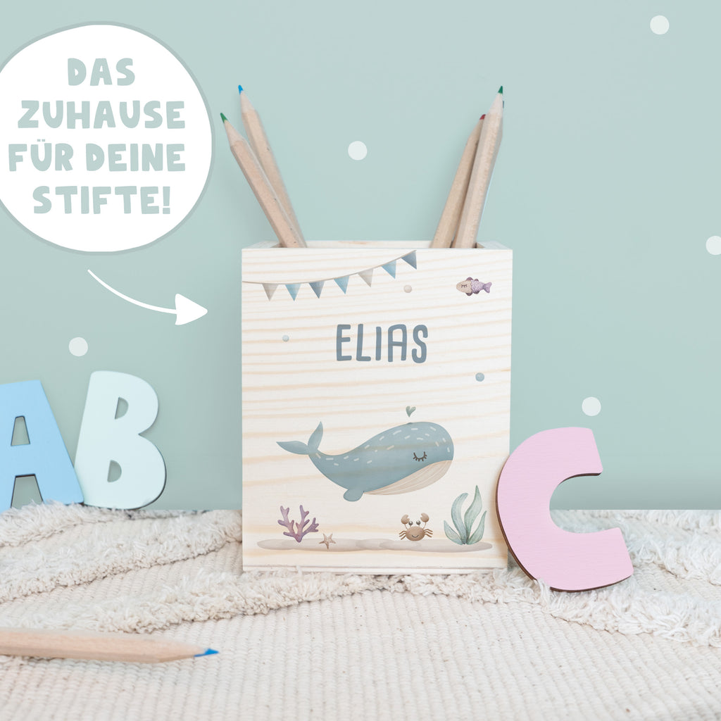 Einschulungs-Set Zeugnismappe und Stiftehalter "Wal"