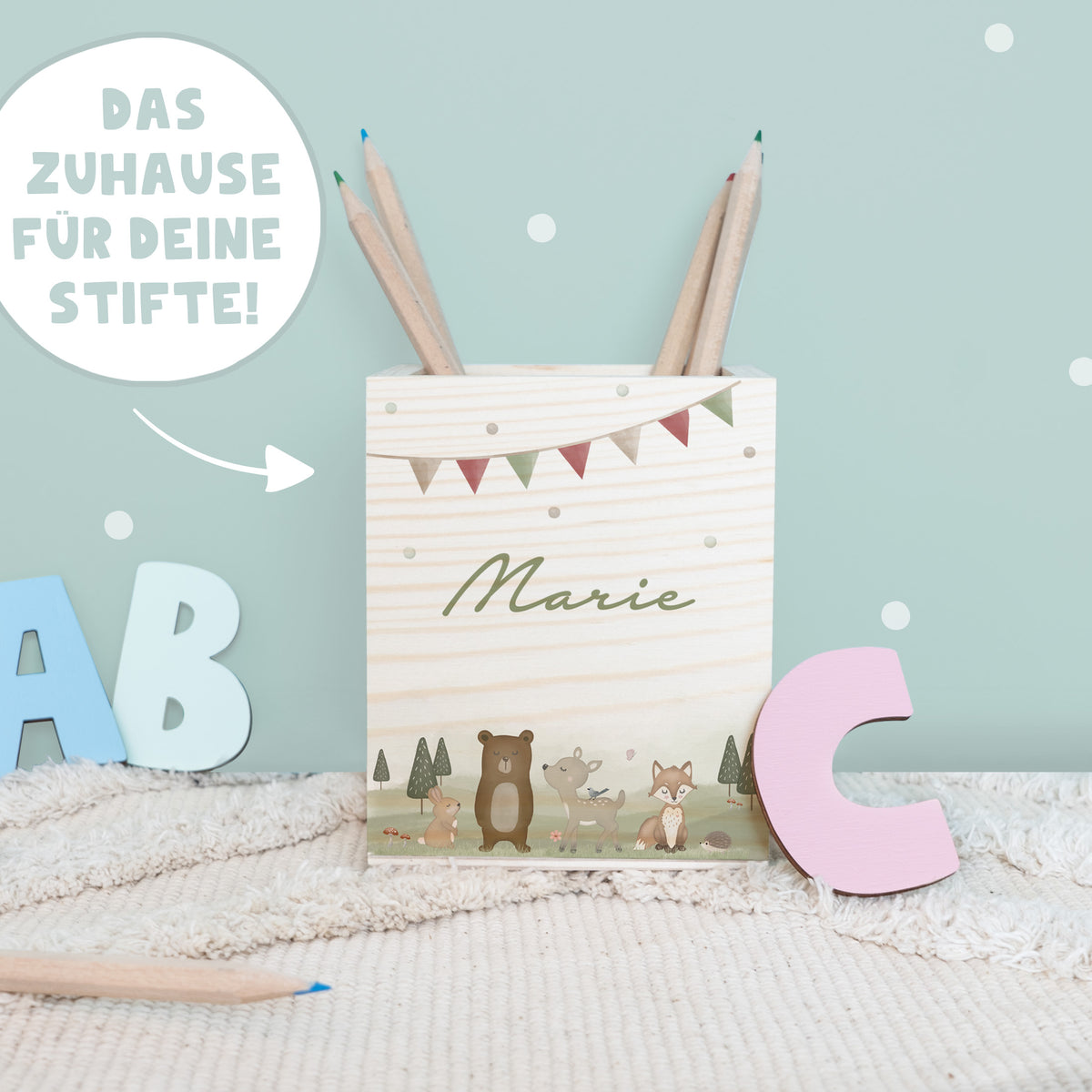 Einschulungs-Set Zeugnismappe und Stiftehalter "Waldmotiv"