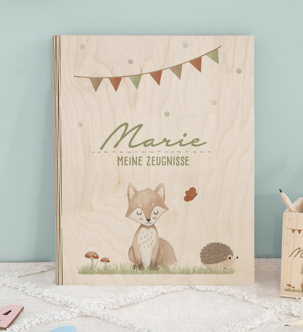 Zeugnismappe Holz Ringbuch "Fuchs"