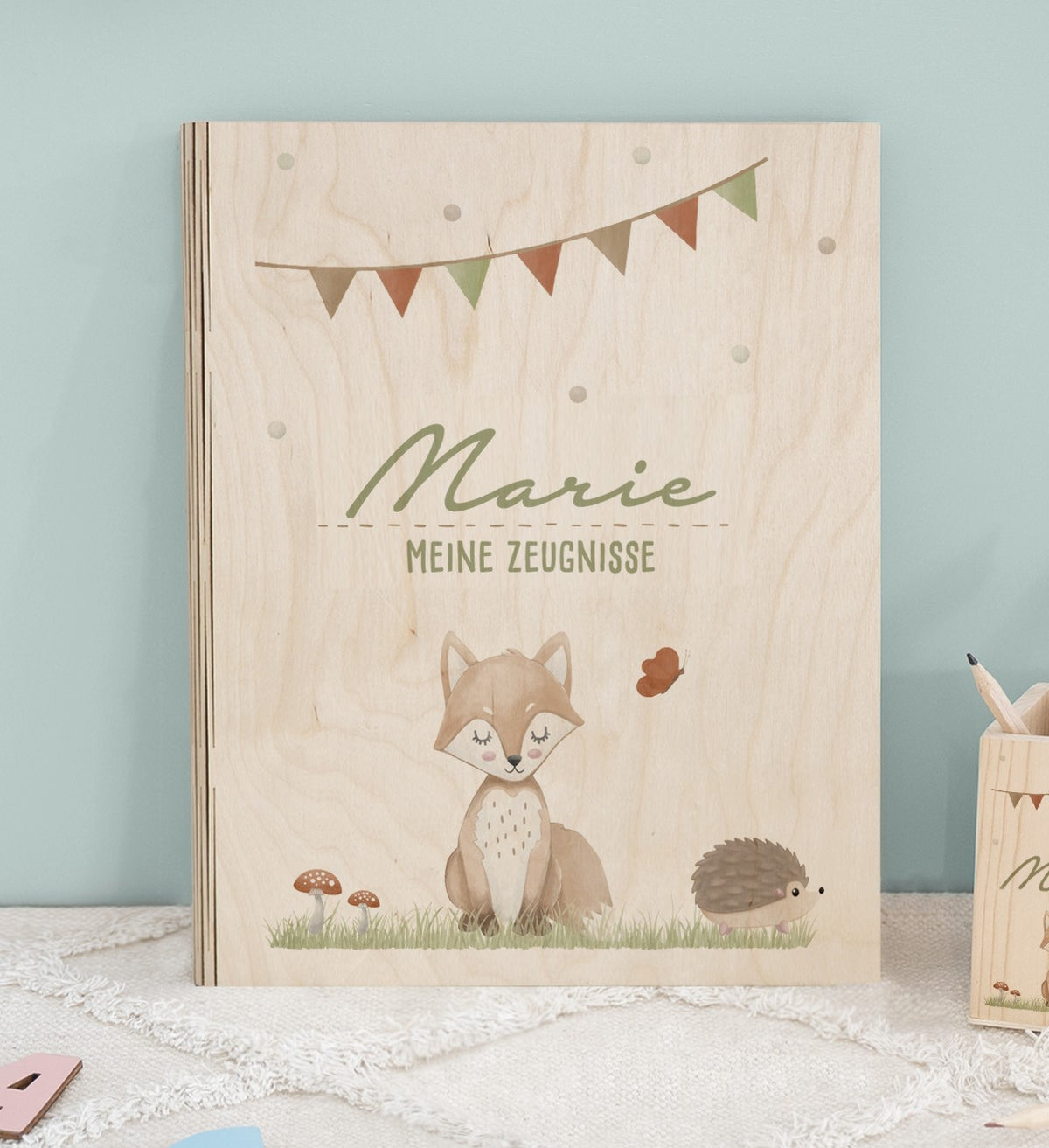 Zeugnismappe Holz Ringbuch "Fuchs"