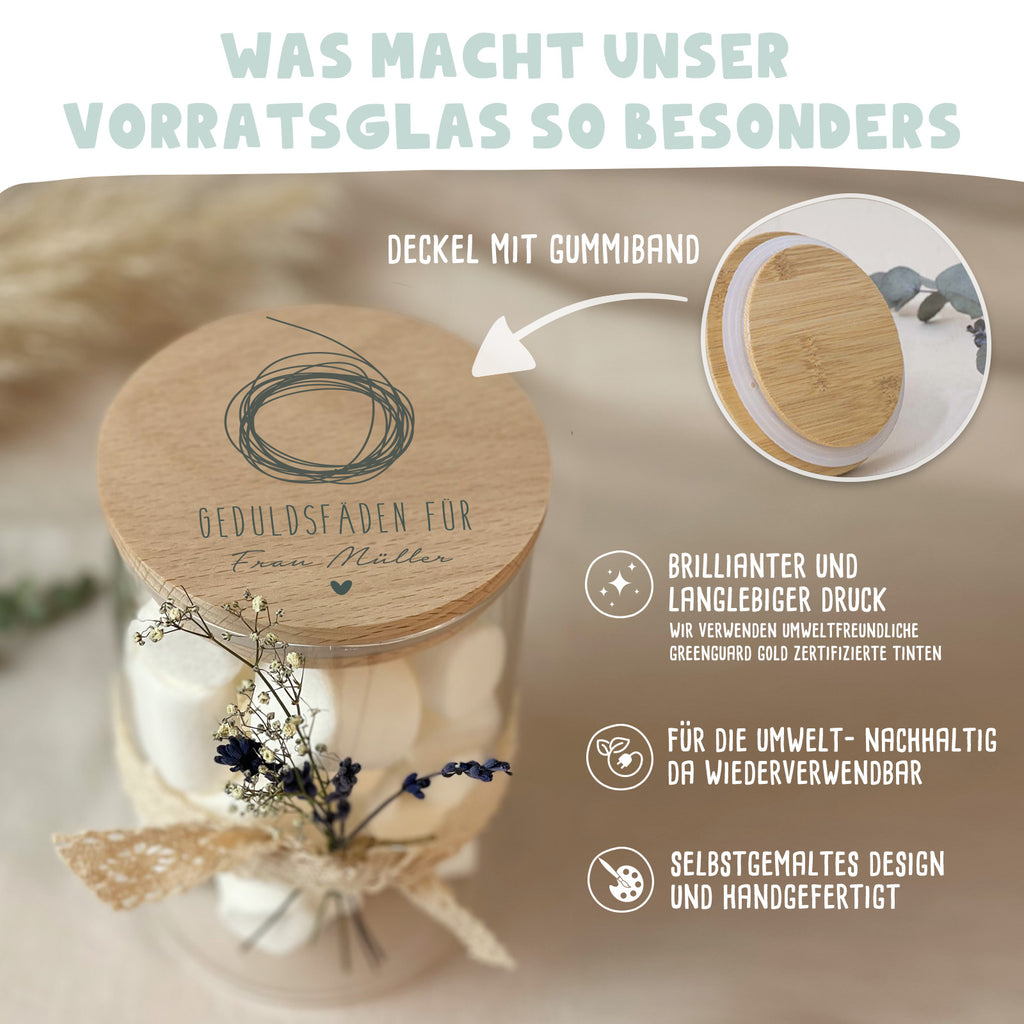 Personalisiertes Vorratsglas "Geduldsfaden" Abschiedsgeschenk Lehrer/in und Erzieher/in