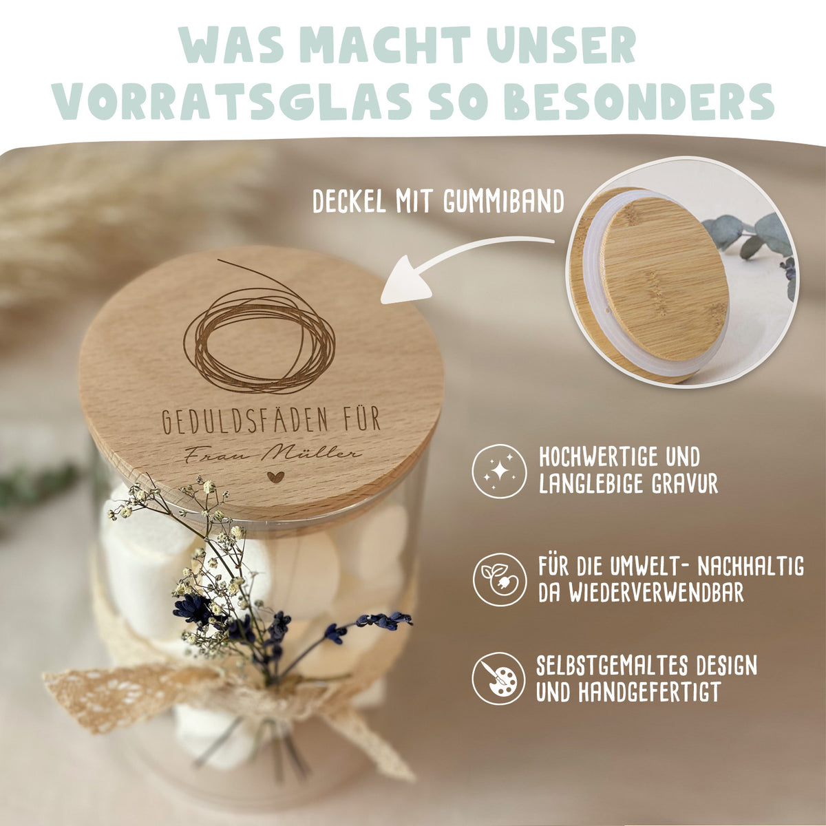 Personalisiertes Vorratsglas "Geduldsfaden" Abschiedsgeschenk Lehrer/in und Erzieher/in