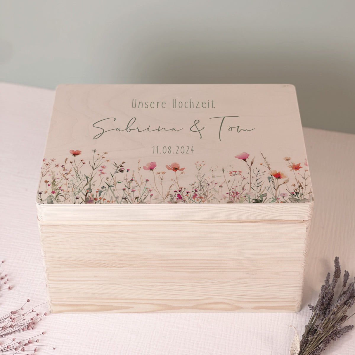 Personalisierte Erinnerungsbox zur Hochzeit Aquarell "Blumenwiese"
