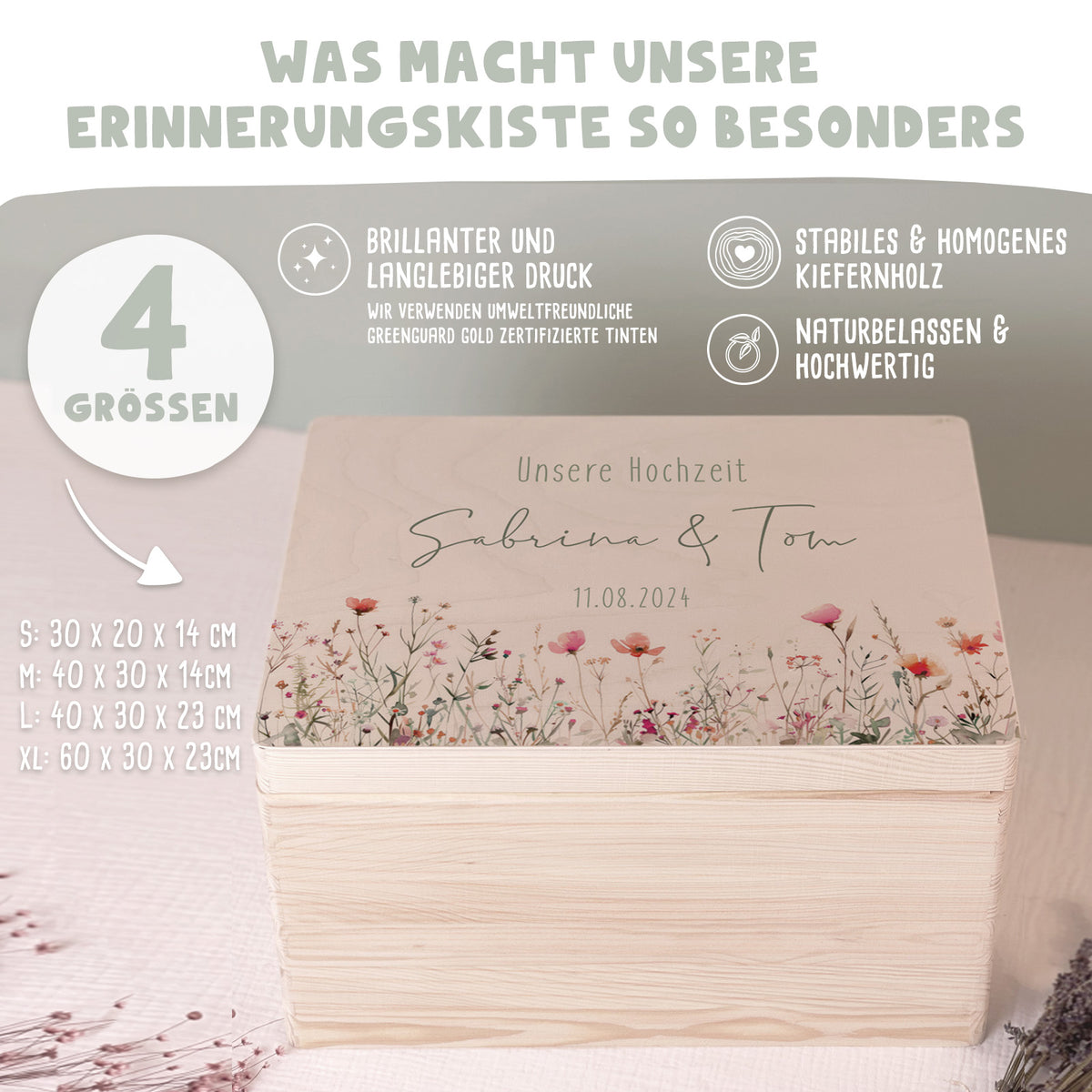 Personalisierte Erinnerungsbox zur Hochzeit Aquarell "Blumenwiese"