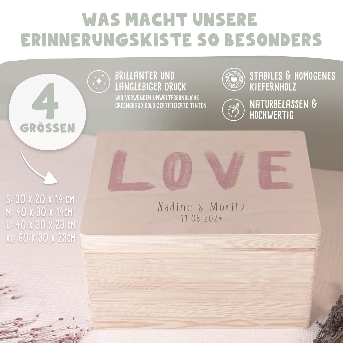 Personalisierte Erinnerungsbox zur Hochzeit Aquarell "LOVE Rosa"