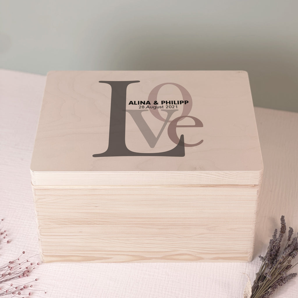Personalisierte Erinnerungsbox zur Hochzeit Aquarell "Love bunt"