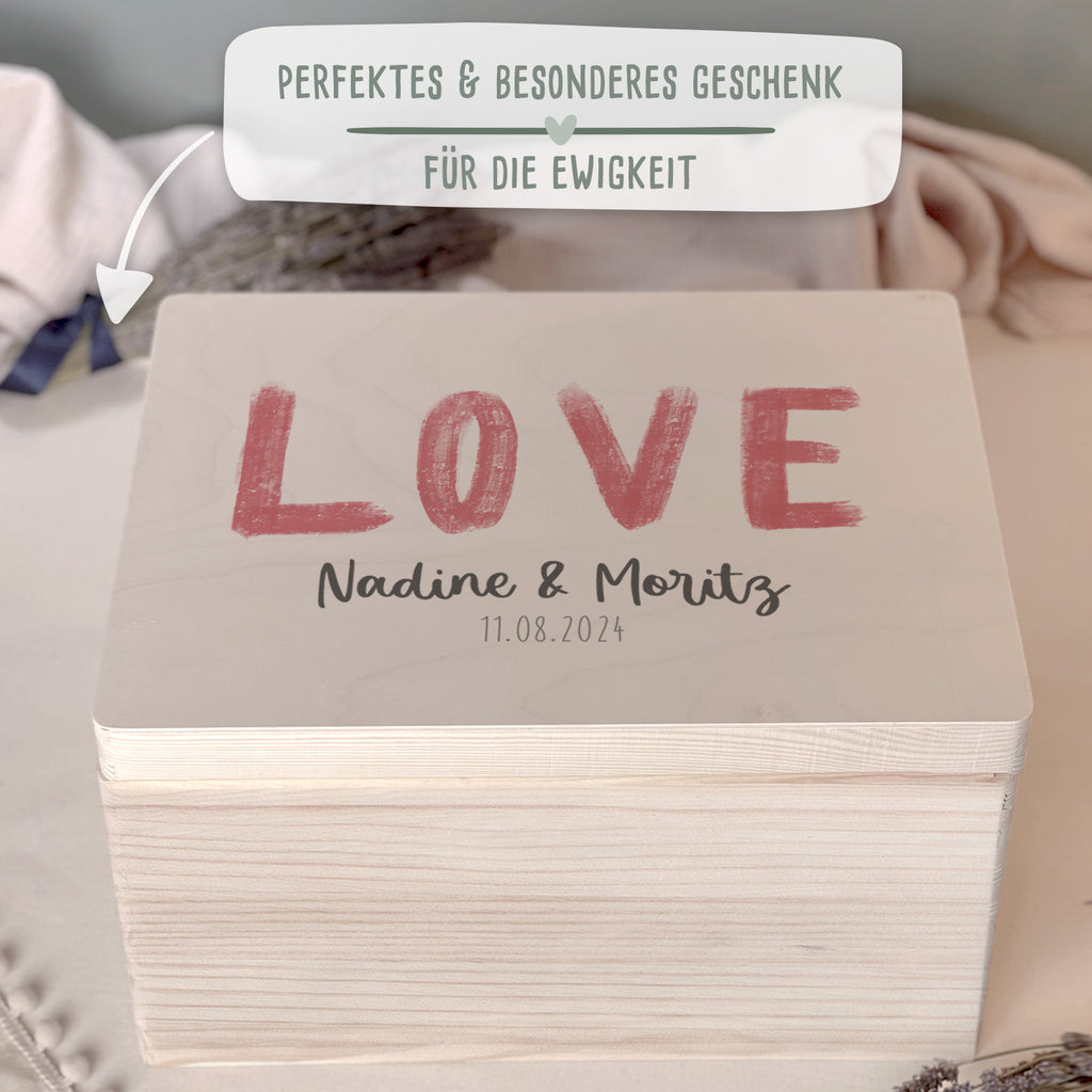 Personalisierte Erinnerungsbox zur Hochzeit Aquarell "LOVE Rot"