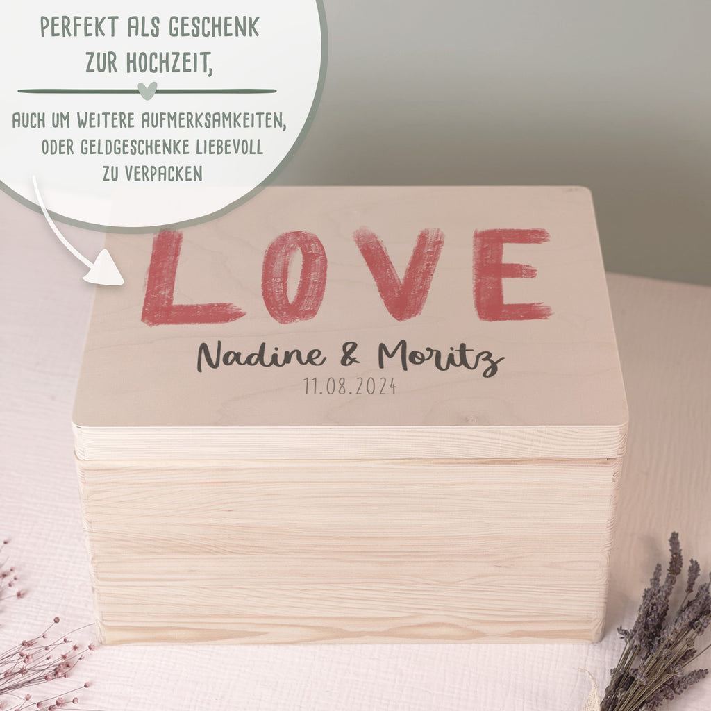 Personalisierte Erinnerungsbox zur Hochzeit Aquarell "LOVE Rot"