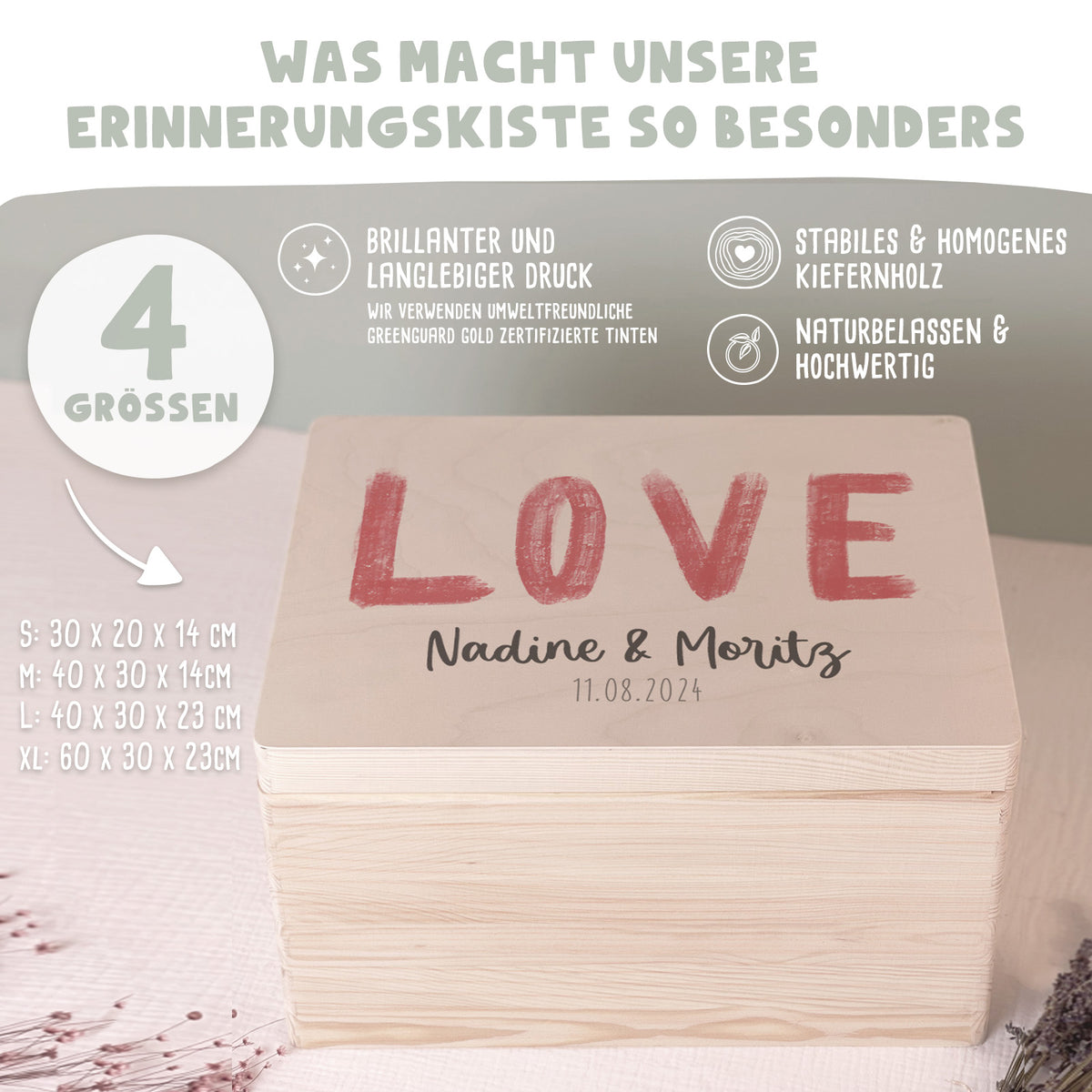 Personalisierte Erinnerungsbox zur Hochzeit Aquarell "LOVE Rot"