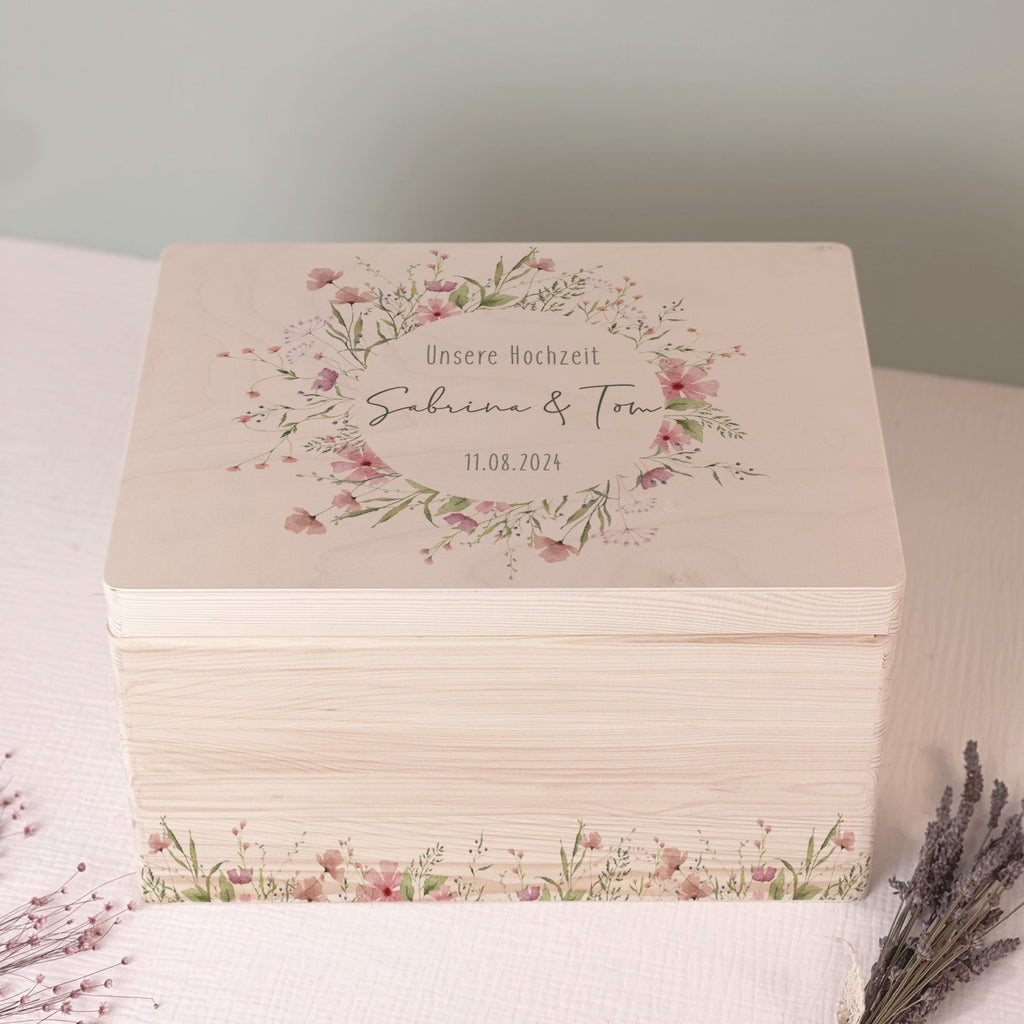Personalisierte Erinnerungsbox zur Hochzeit Aquarell "Blumenkreis"