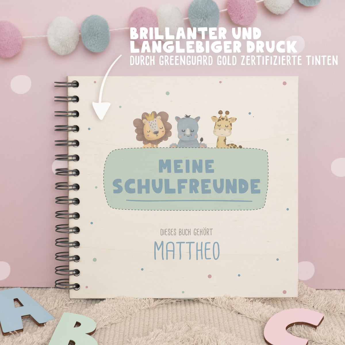 Personalisiertes Freundebuch zur Einschulung "Tiere"