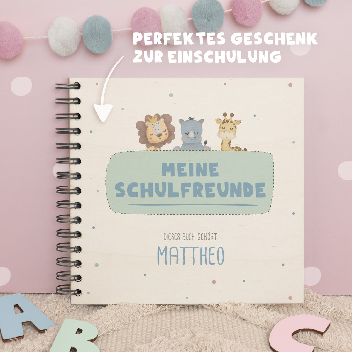 Personalisiertes Freundebuch zur Einschulung "Tiere"