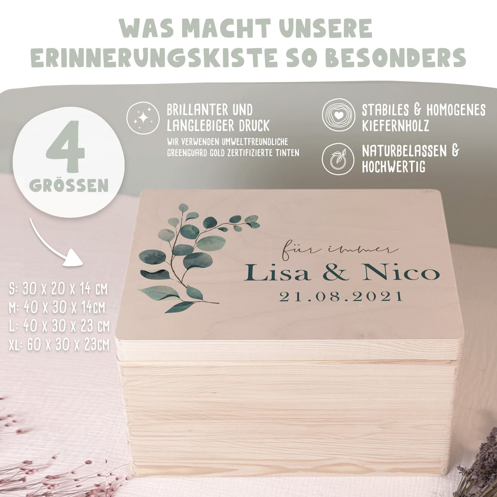 Personalisierte Erinnerungsbox zur Hochzeit Aquarell "Eukalyptus - für immer"