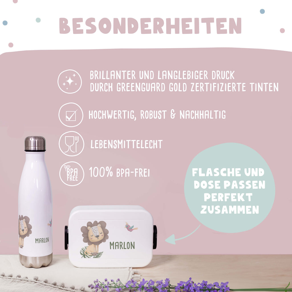 Personalisiertes Set Trinkflasche & Mepal Lunchbox "Löwe"