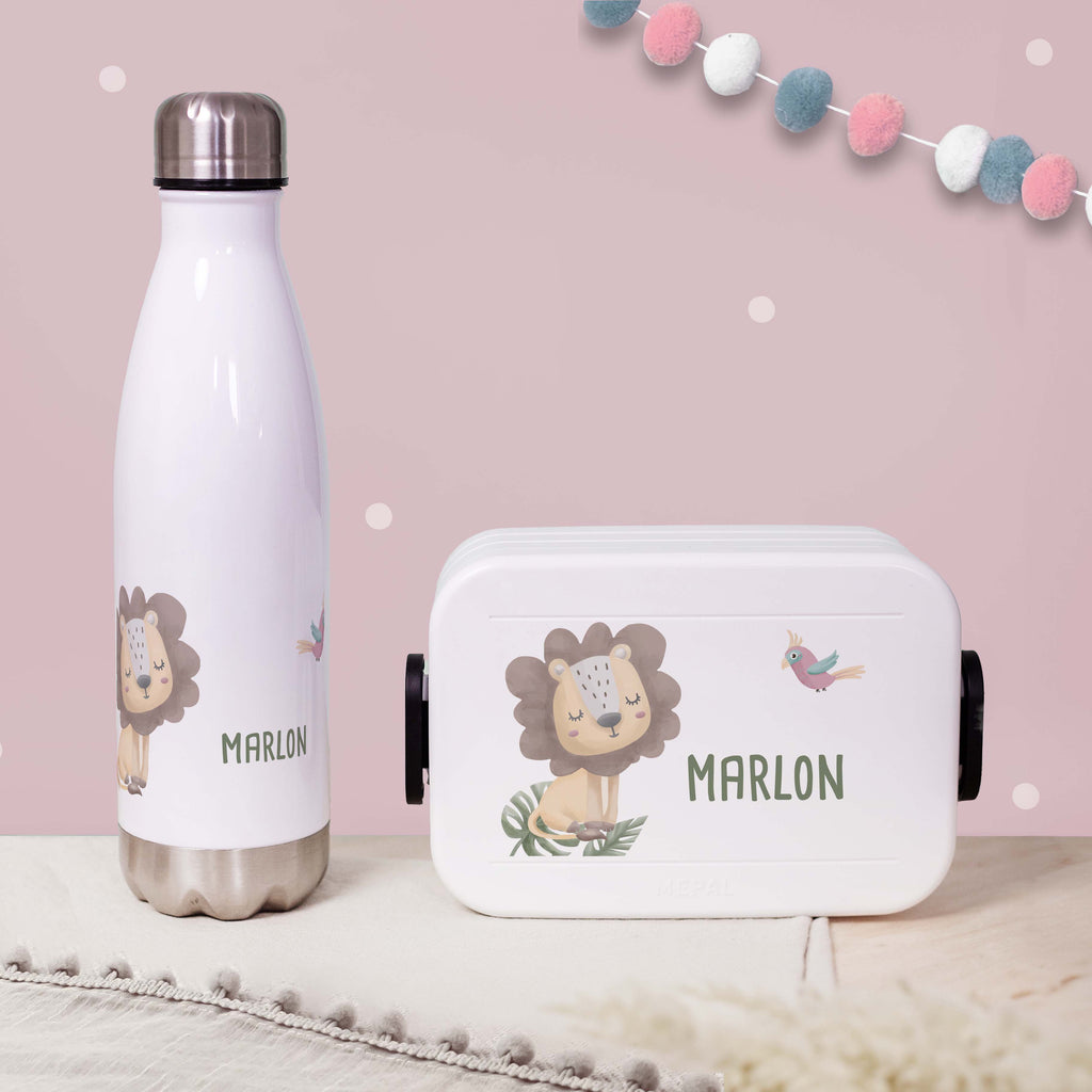 Personalisiertes Set Trinkflasche & Mepal Lunchbox "Löwe"