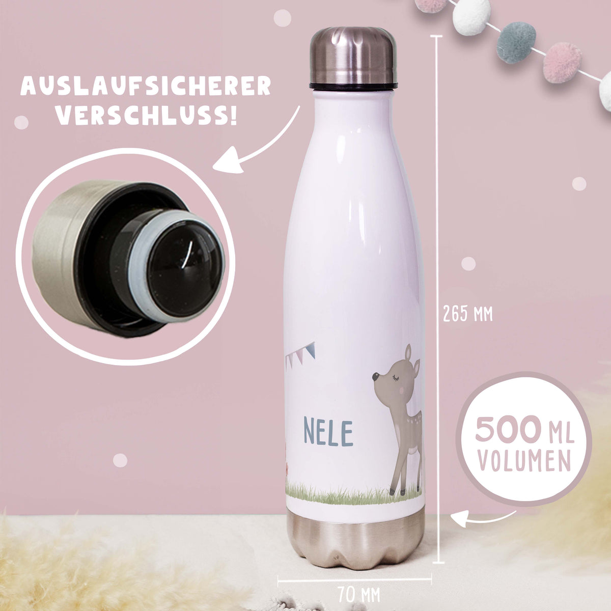 Personalisiertes Set Trinkflasche & Mepal Lunchbox "Rehkitz Rasen"