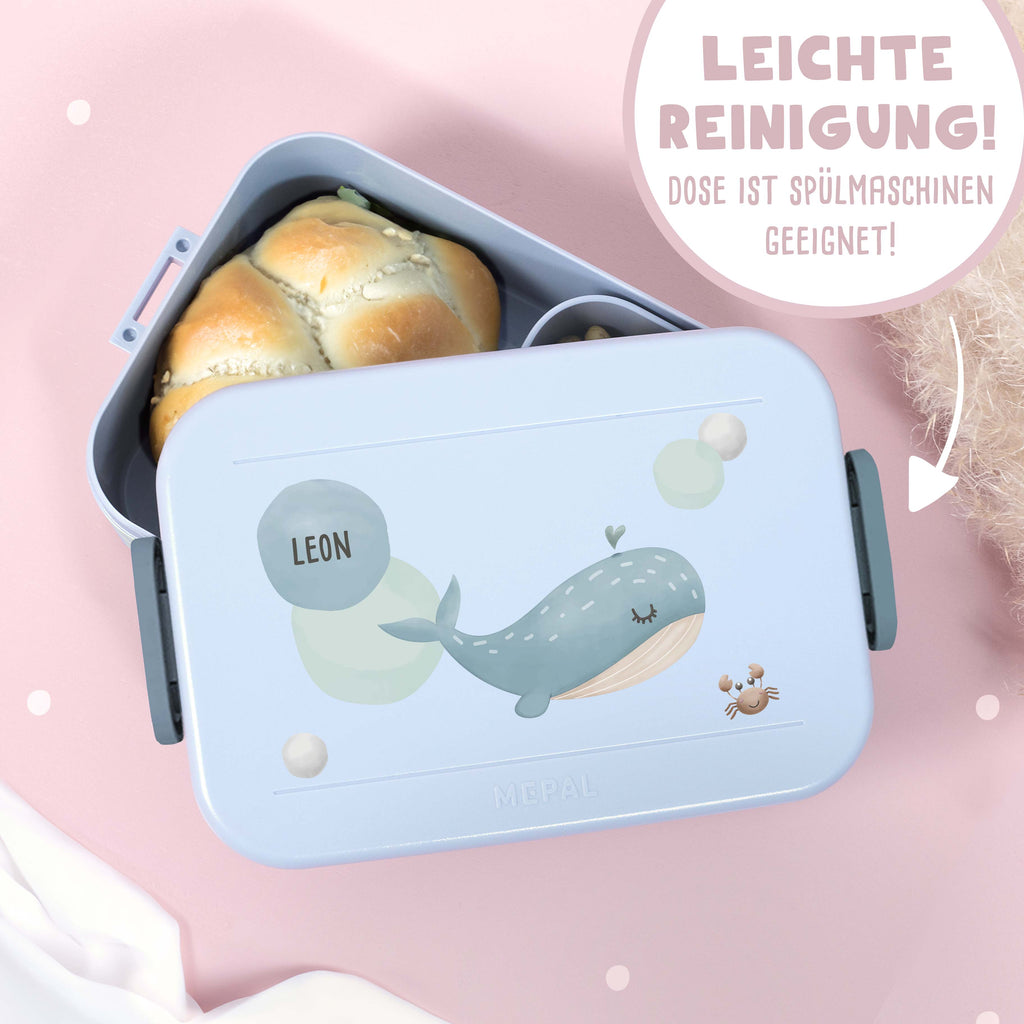 Personalisiertes Set Trinkflasche & Mepal Lunchbox "Wal"