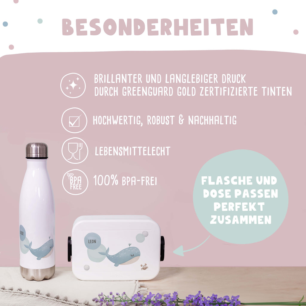 Personalisiertes Set Trinkflasche & Mepal Lunchbox "Wal"