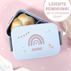 Personalisiertes Set Trinkflasche & Mepal Lunchbox "Regenbogen Rosa"
