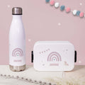 Personalisiertes Set Trinkflasche & Mepal Lunchbox "Regenbogen Rosa"