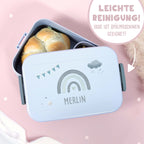 Personalisiertes Set Trinkflasche & Mepal Lunchbox "Regenbogen Blau"