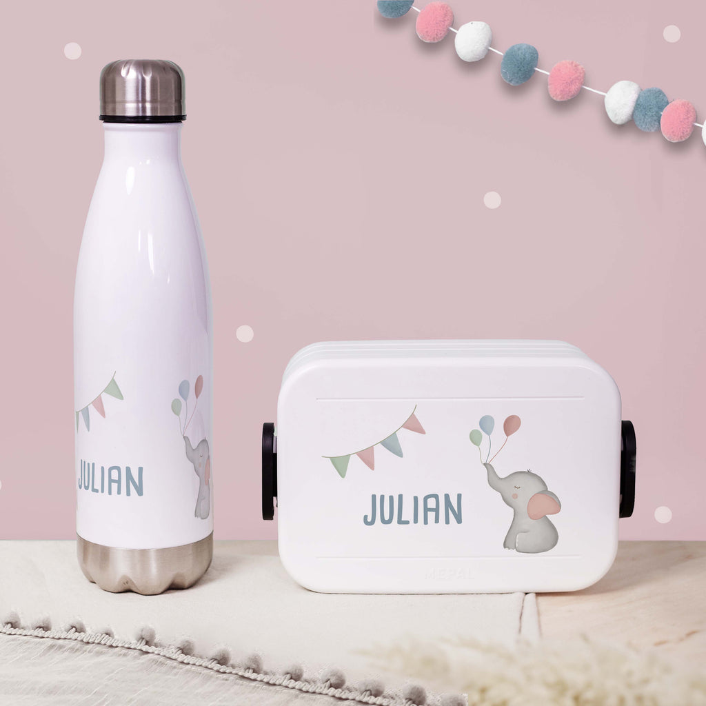 Personalisiertes Set Trinkflasche & Mepal Lunchbox "Elefant"