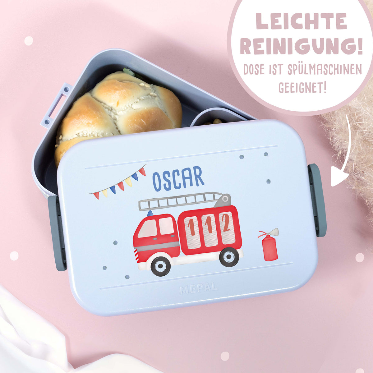 Personalisiertes Set Trinkflasche & Mepal Lunchbox "Feuerwehr"