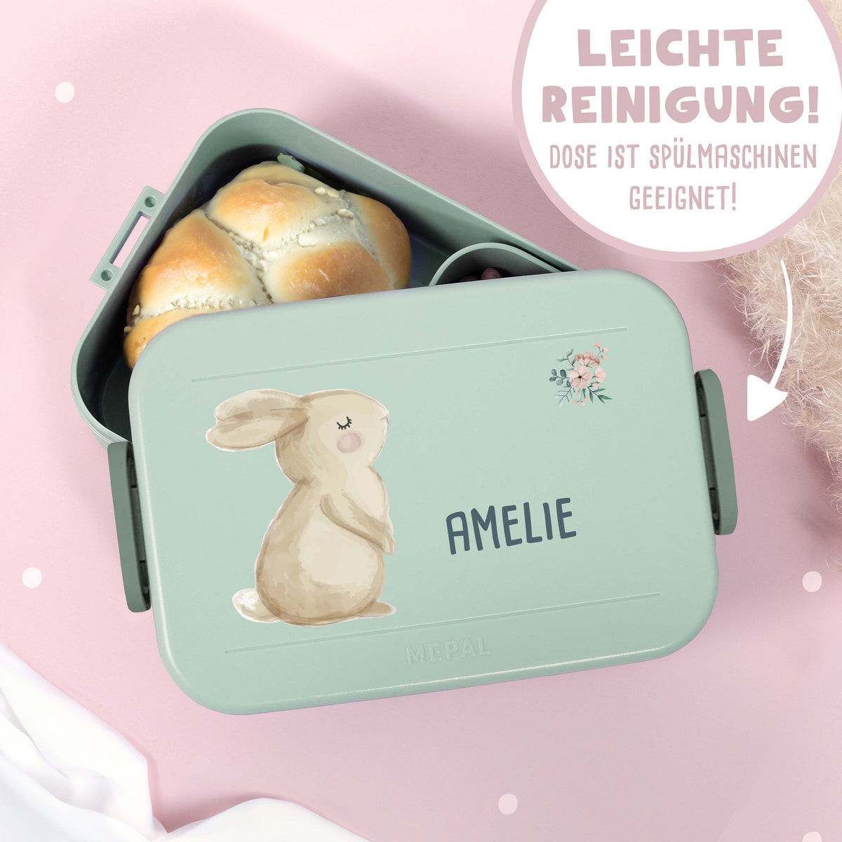 Personalisiertes Set Trinkflasche & Mepal Lunchbox "Hase"