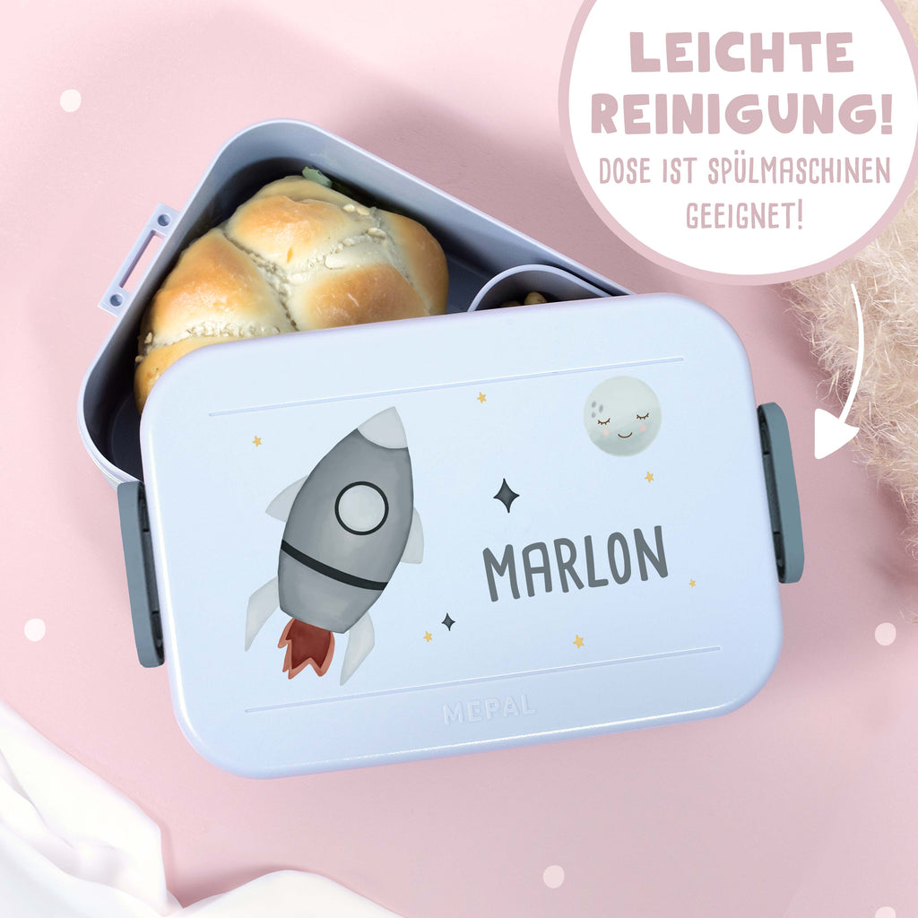 Personalisiertes Set Trinkflasche & Mepal Lunchbox "Rakete"