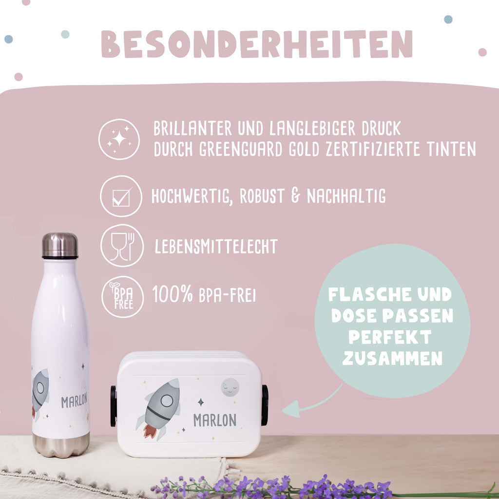 Personalisiertes Set Trinkflasche & Mepal Lunchbox "Rakete"