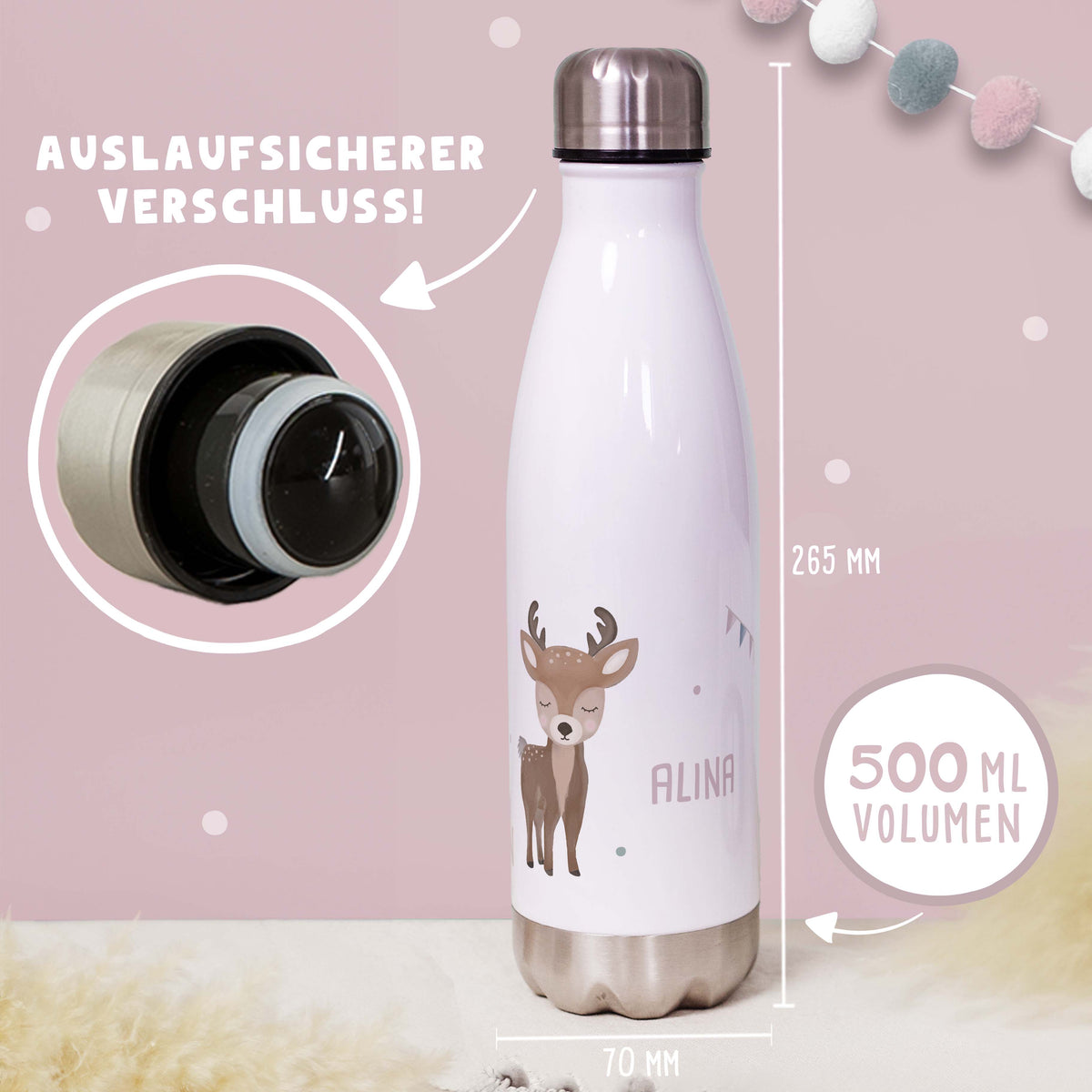 Personalisiertes Set Trinkflasche & Mepal Lunchbox "Reh Girlande"