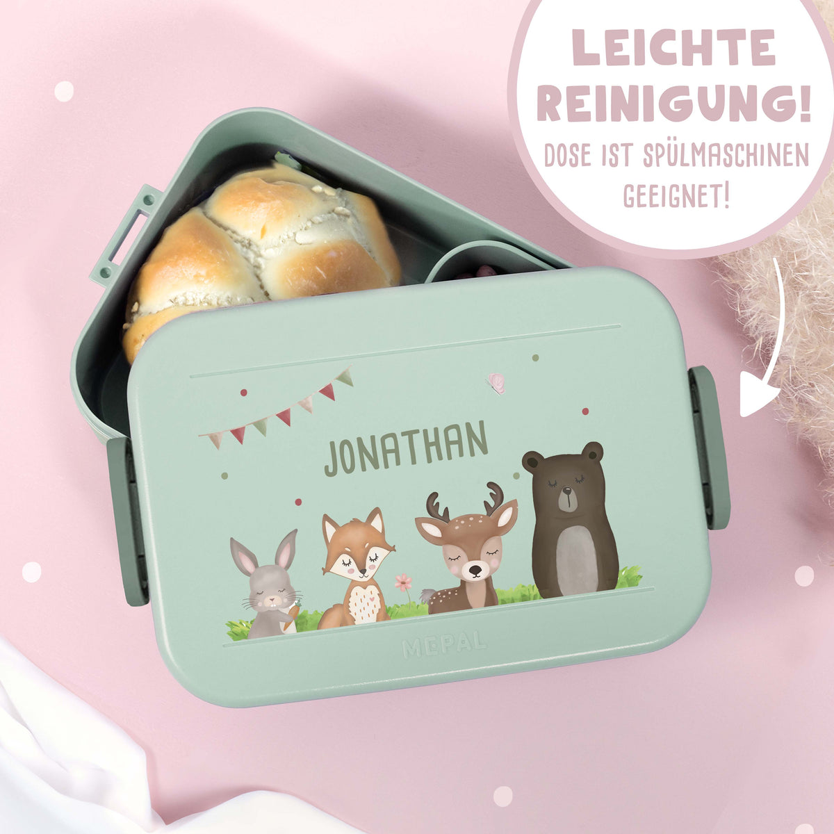 Personalisiertes Set Trinkflasche & Mepal Lunchbox "Wald"