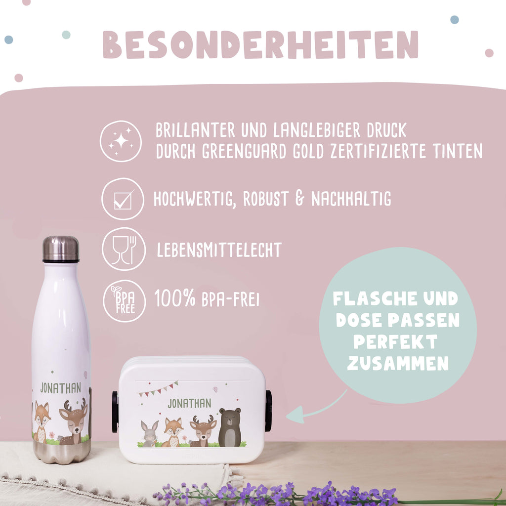 Personalisiertes Set Trinkflasche & Mepal Lunchbox "Wald"
