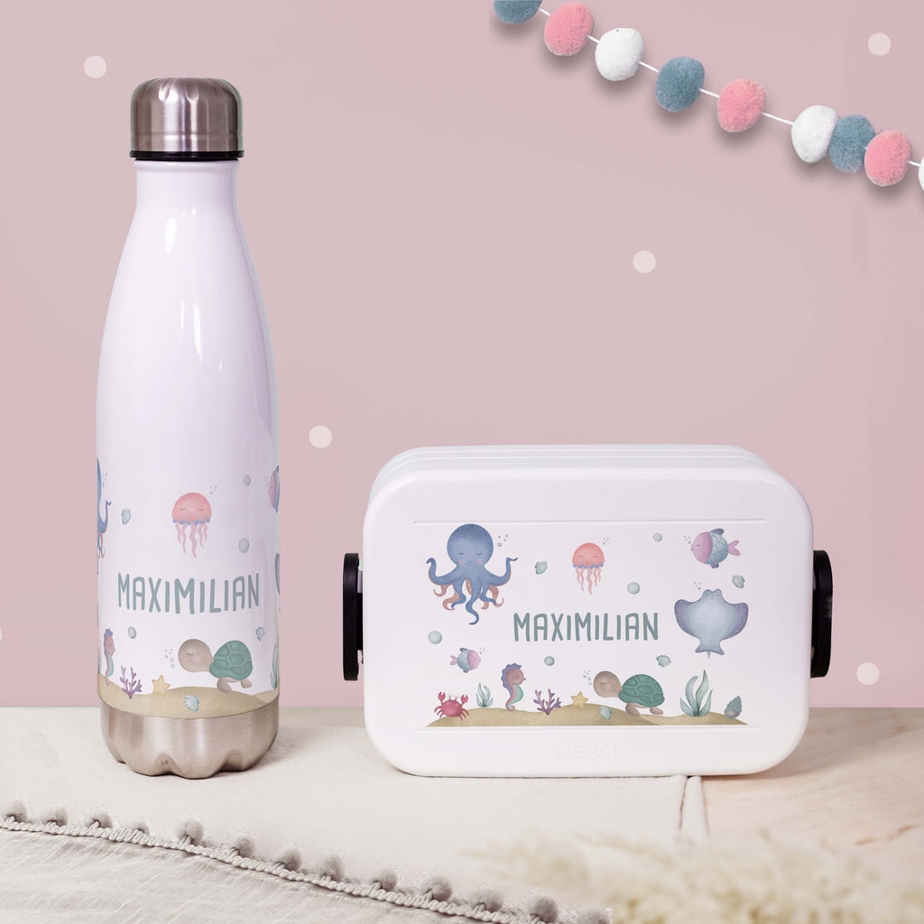 Personalisiertes Set Trinkflasche & Mepal Lunchbox "Unterwasserwelt"