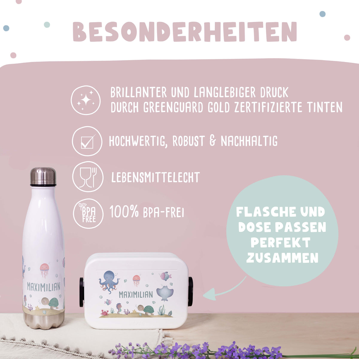 Personalisiertes Set Trinkflasche & Mepal Lunchbox "Unterwasserwelt"