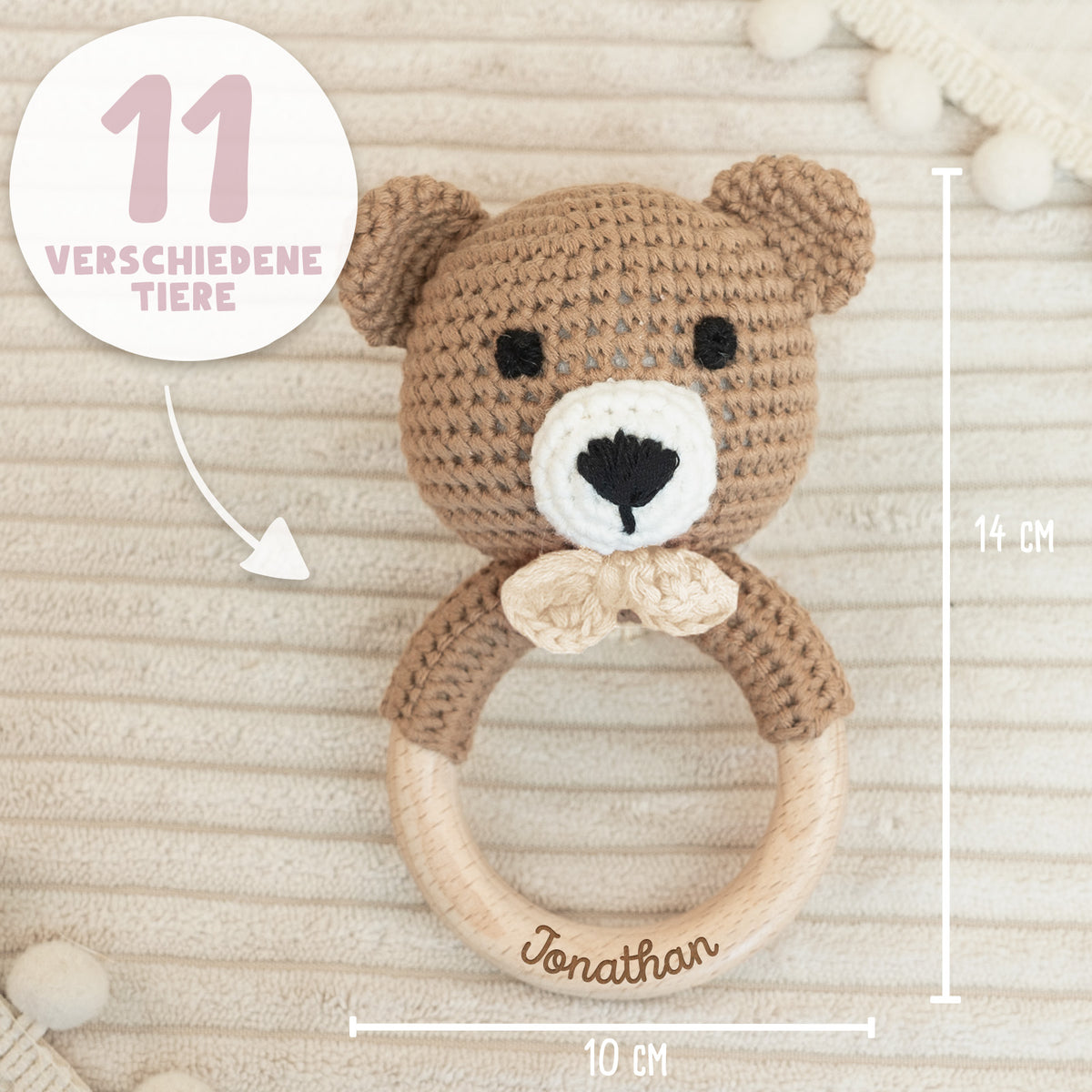 Personalisierte Babyrassel "Bär"