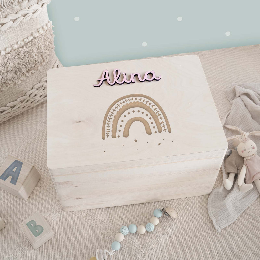 Erinnerungsbox 3D-Name "Regenbogen" Gravur