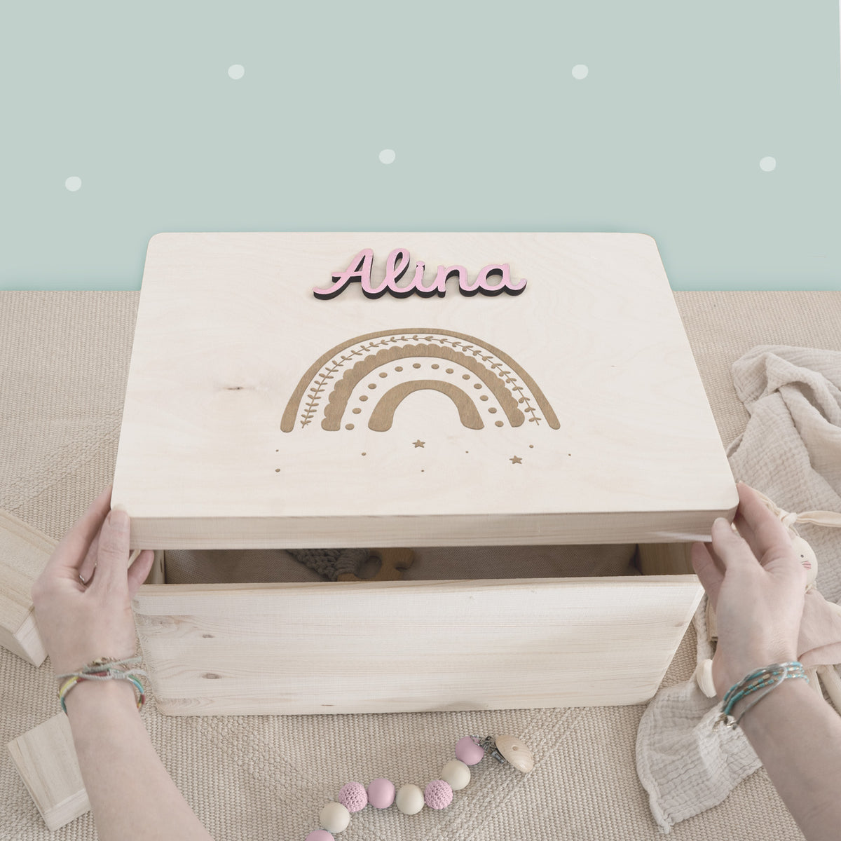 Erinnerungsbox 3D-Name "Regenbogen" Gravur