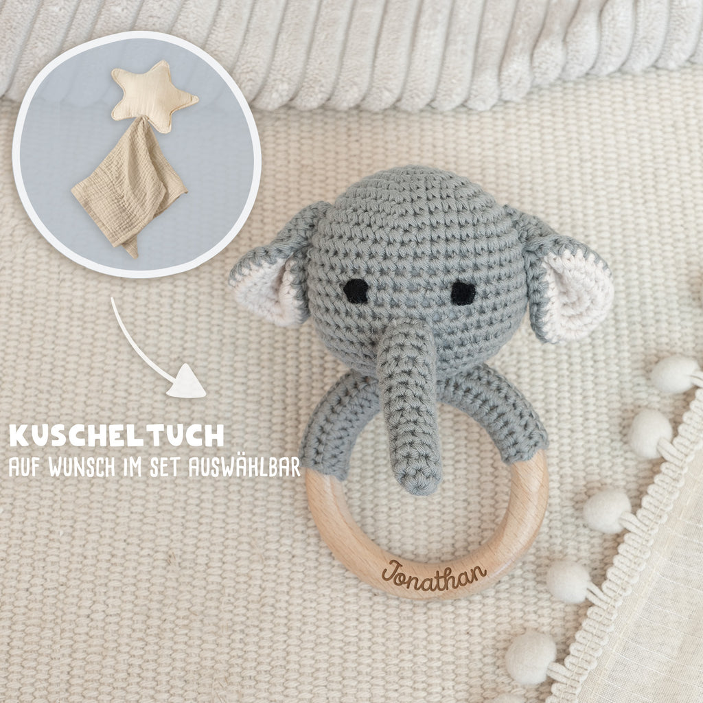 Personalisierte Babyrassel "Elefant"
