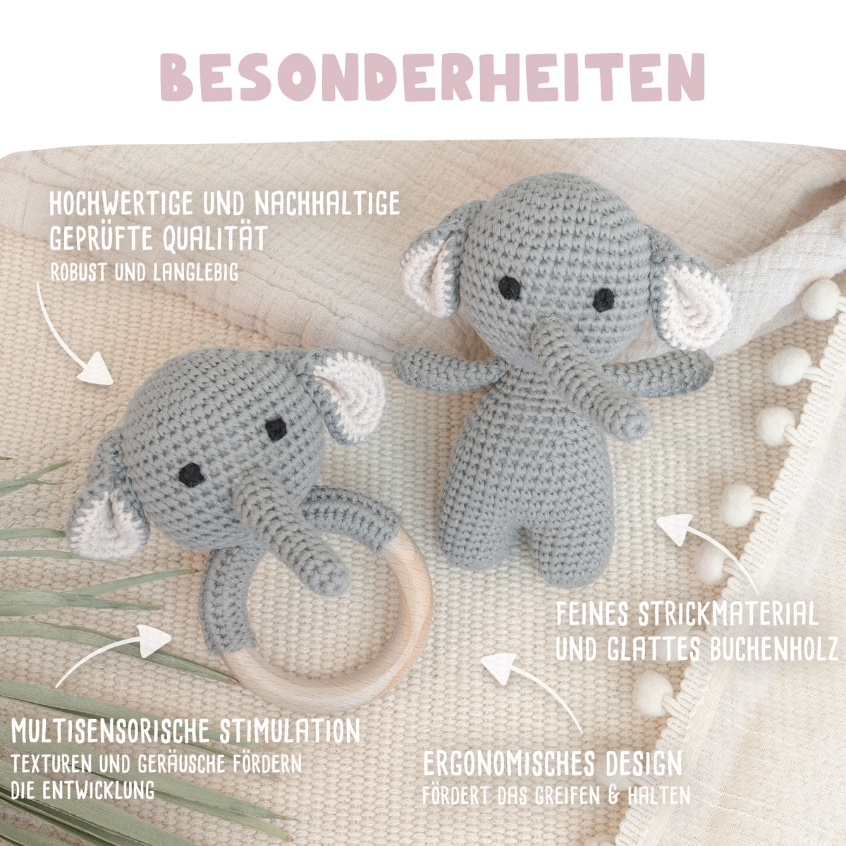 Personalisierte Babyrassel "Elefant"