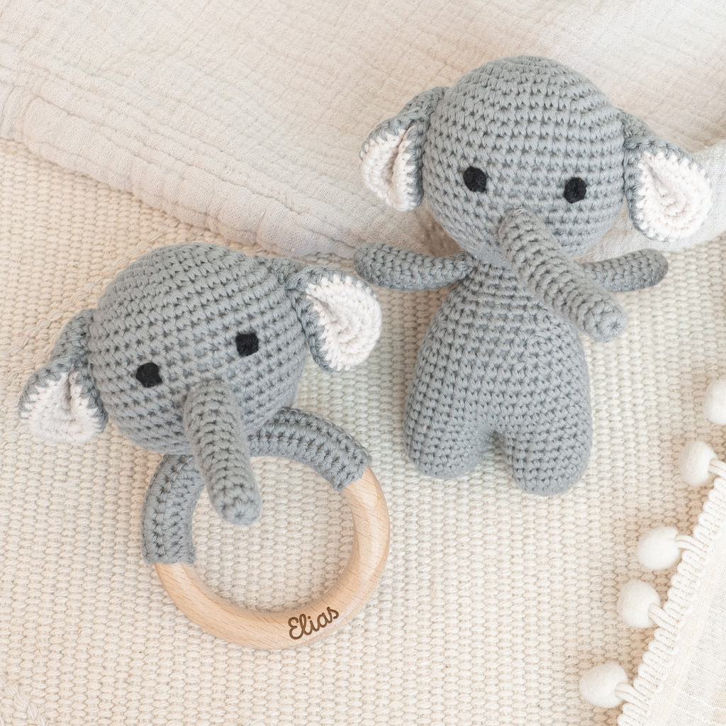 Personalisierte Babyrassel "Elefant"