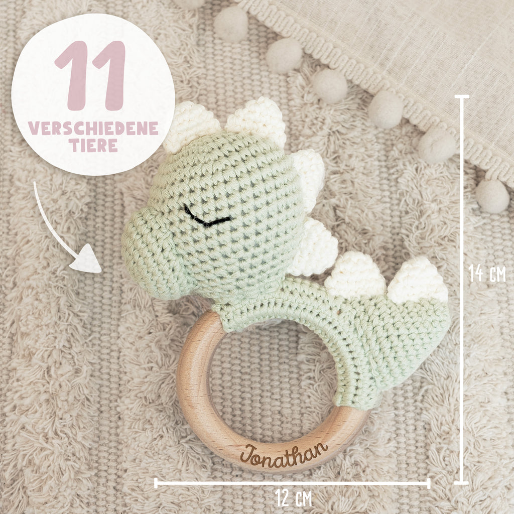 Personalisierte Babyrassel "Dino"