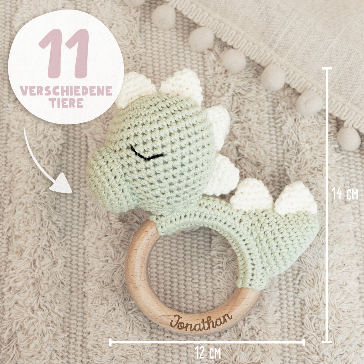 Personalisierte Babyrassel "Dino"