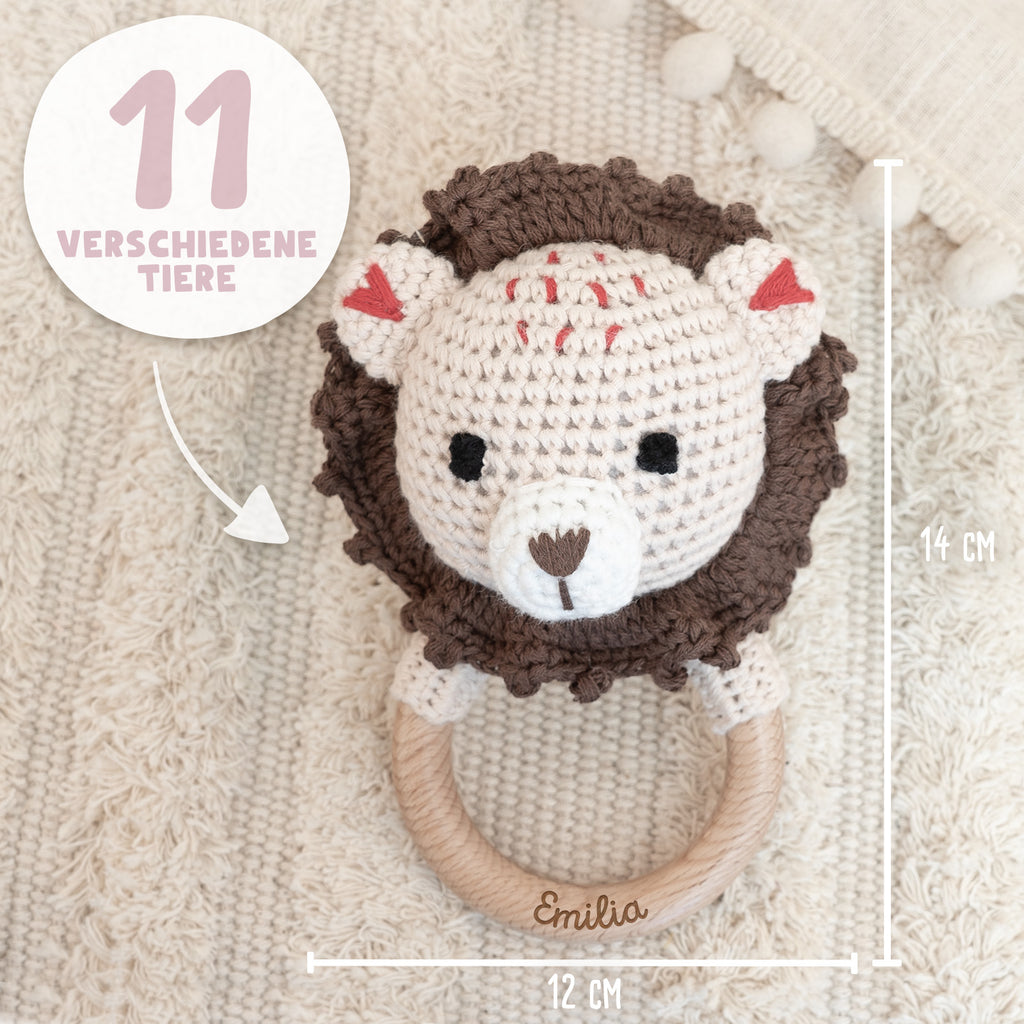 Personalisierte Babyrassel "Löwe"