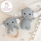 Set aus personalisierter Babyrassel und Kuscheltier "Elefant"