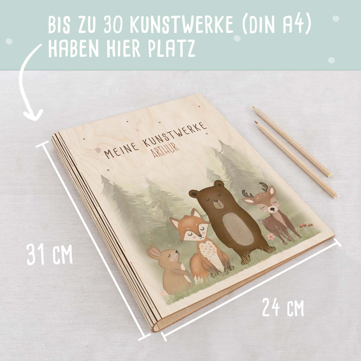 Personalisierte Kunstwerke-Mappe "Waldmotiv"