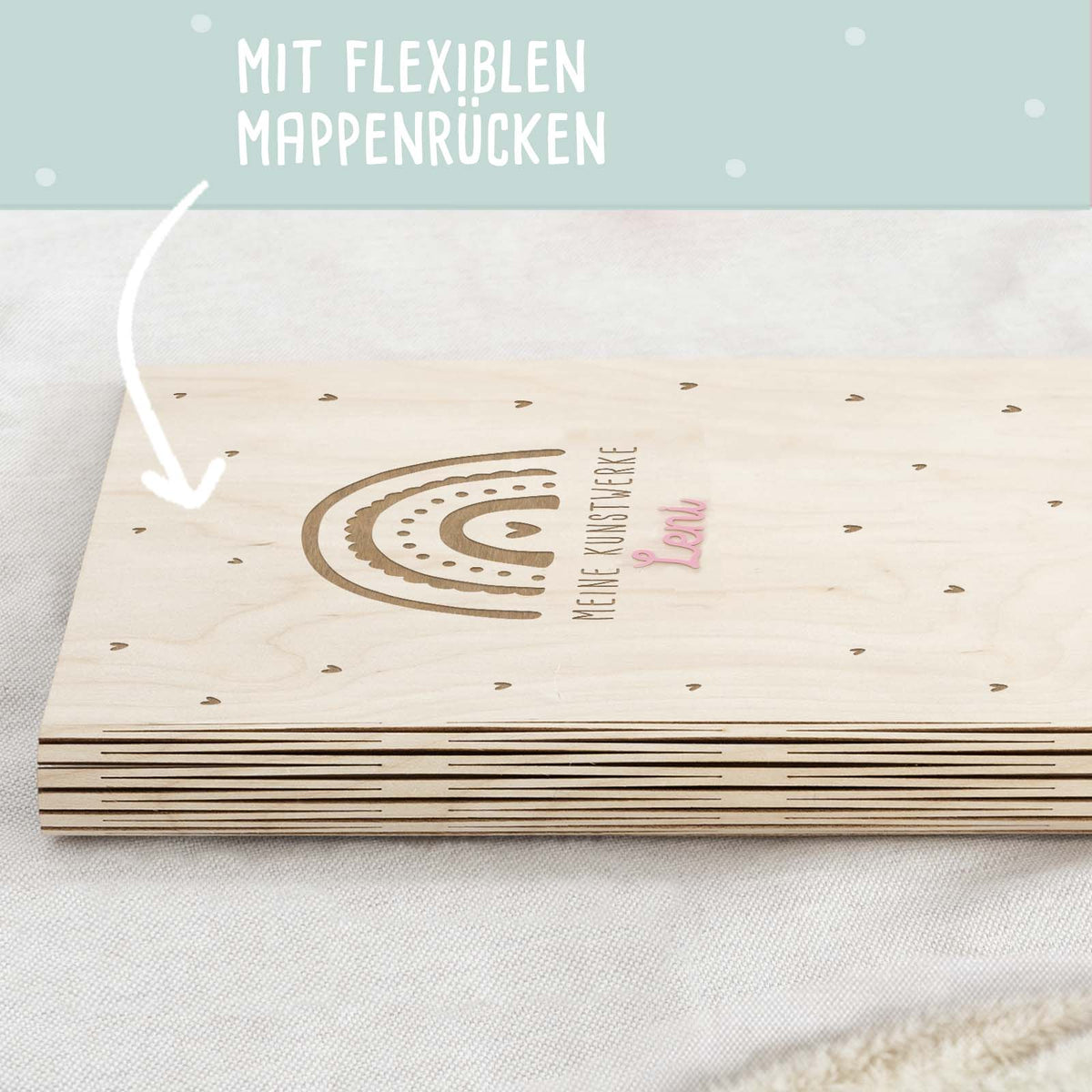 Personalisierte Kunstwerke-Mappe Gravur mit 3D-Name "Regenbogen"